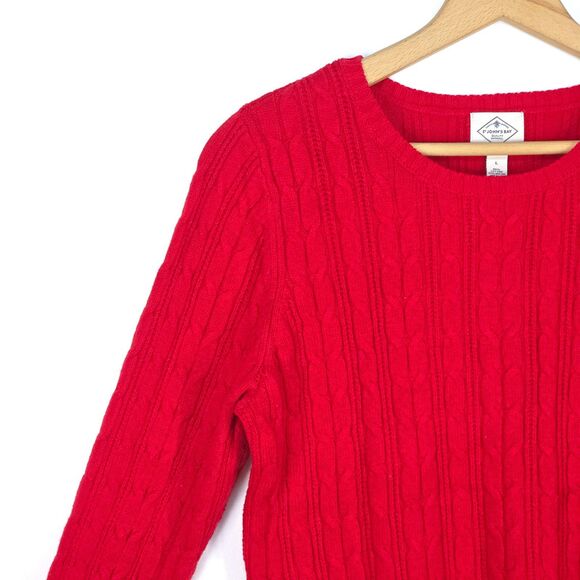 ST JOHNS BAY Chunky Cable Knit Sweater Women Large Nylon Classic NormCore Preppy - Picture 8 of 15